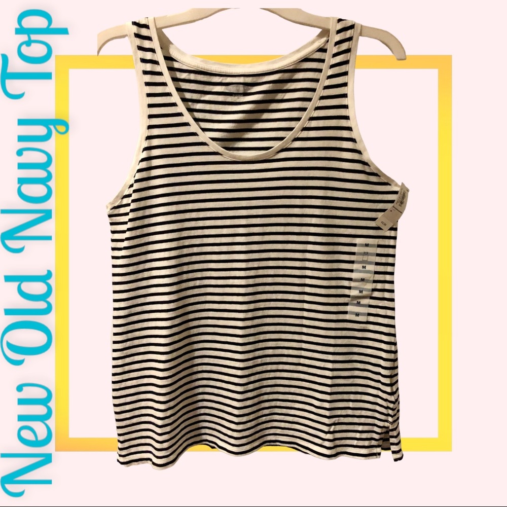 🆕OLD NAVY SLEEVELESS TOP- White w/Black stripes, Size-Med, BRAND NEW💛!